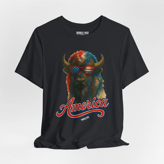 Patriotic Buffalo 4th of July t-shirt in vintage black
