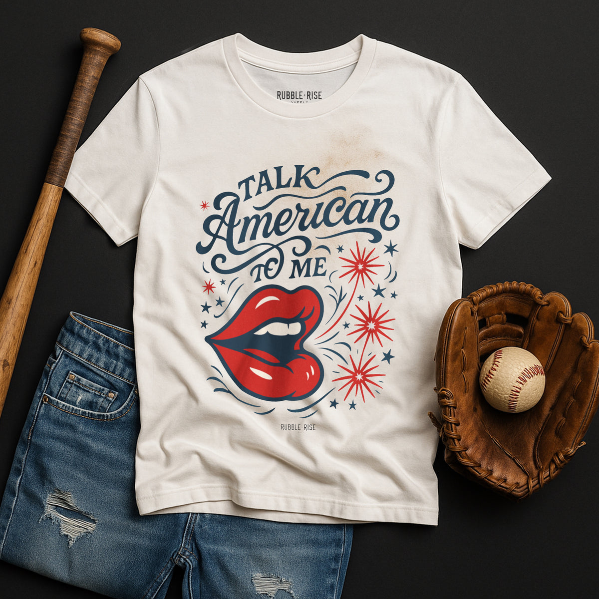 Talk American to Me Americana t-shirt in vintage white