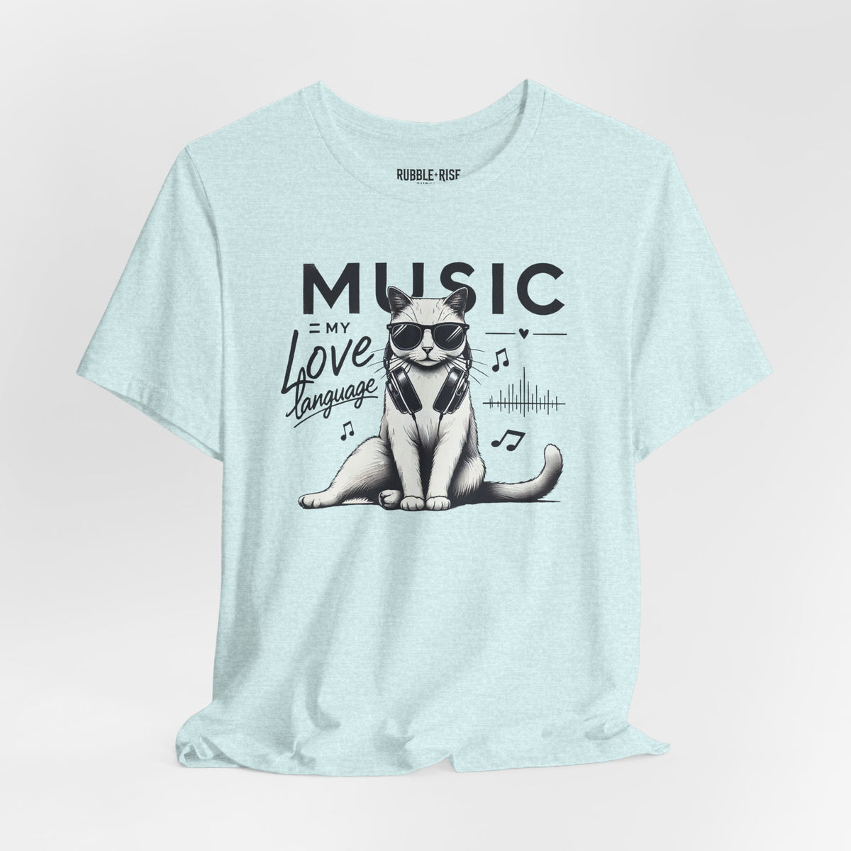 Music Is My Love Language Cat t-shirt in heather prism ice blue