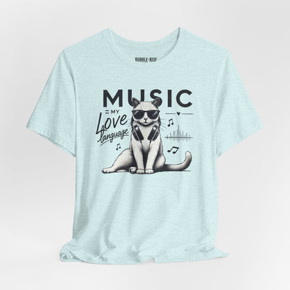 Music Is My Love Language Cat t-shirt in heather prism ice blue