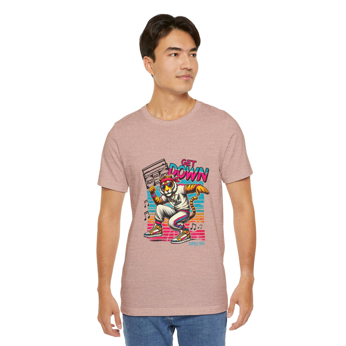 Get Down dancing tiger with boombox, retro neon graphic tee, photo 11
