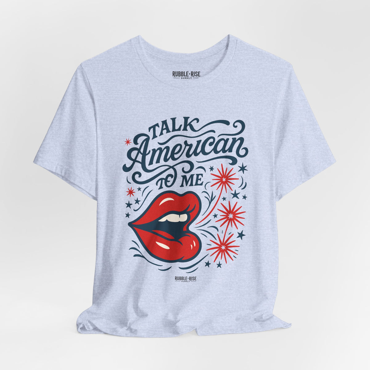 Talk American to Me Americana t-shirt in heather prism blue