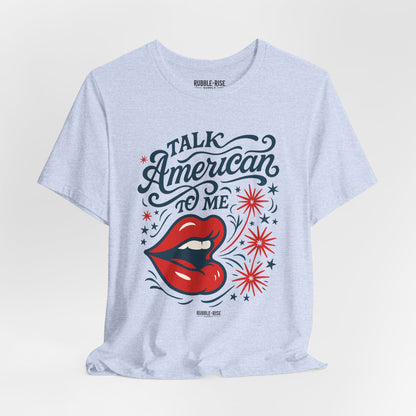 Talk American to Me Americana t-shirt in heather prism blue