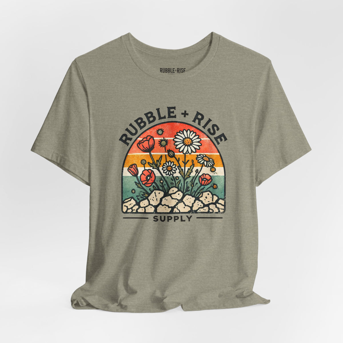Rubble + Rise Floral Summer t-shirt in heather stone