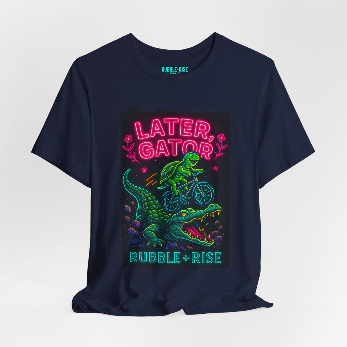 Later Gator neon alligator biking graphic tee, Navy