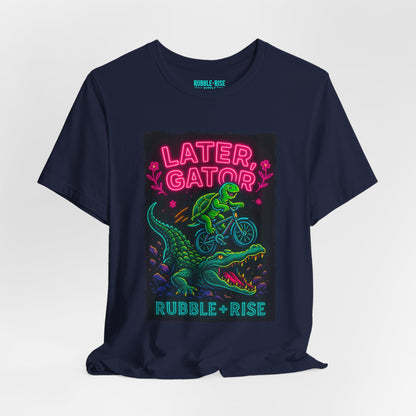 Later Gator neon alligator biking graphic tee, Navy