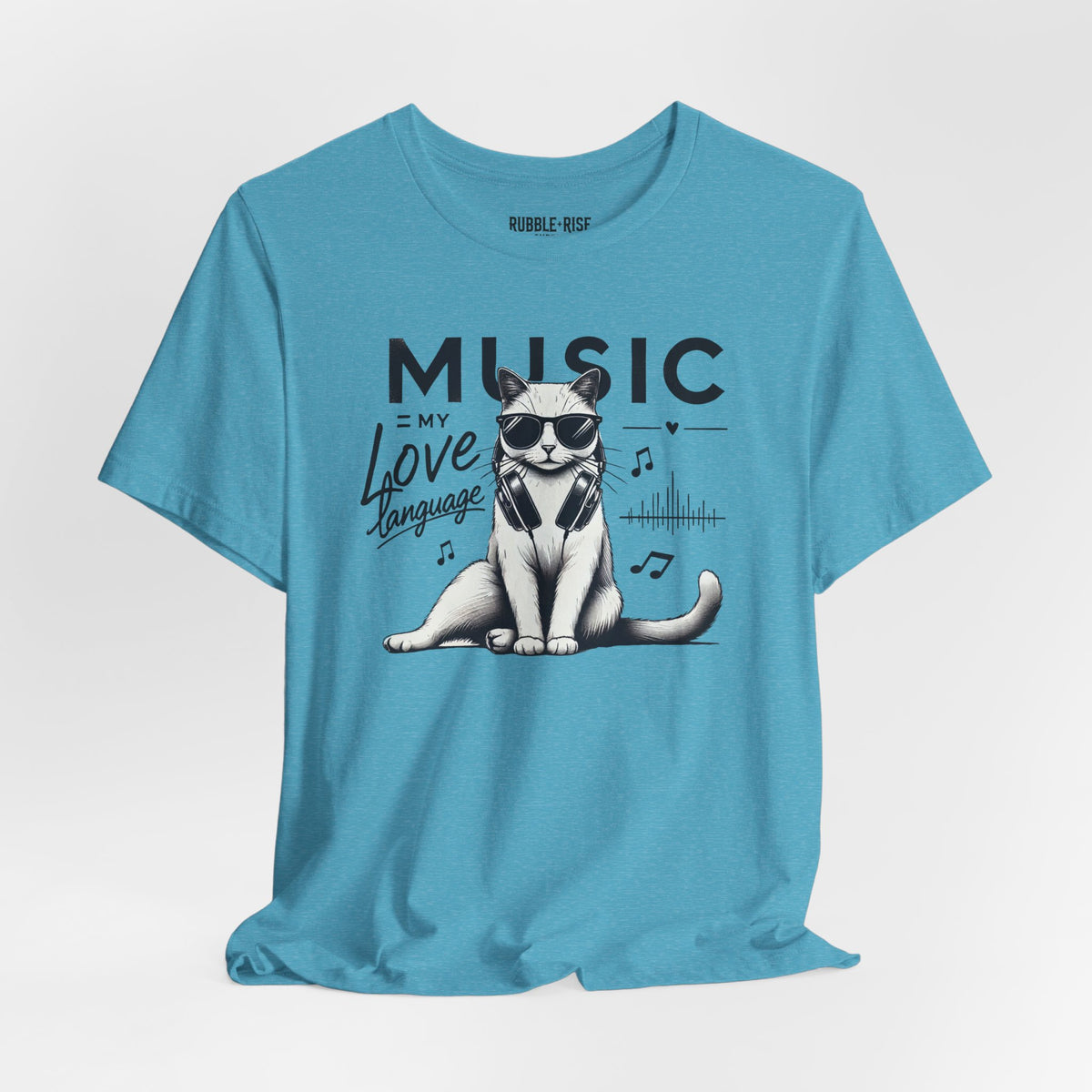 Music Is My Love Language Cat t-shirt in heather aqua