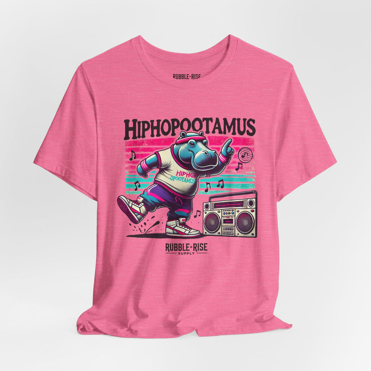 Hiphopootamus Hip Hop Humor t-shirt in heather charity pink