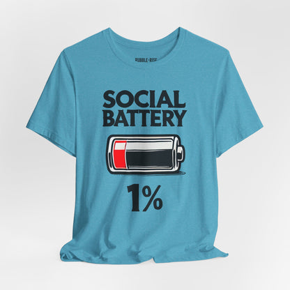 Social Battery 1% introvert graphic tee, Heather Aqua