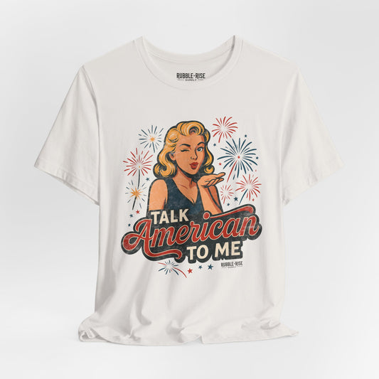 Talk American to Me Retro Pop Art t-shirt in vintage white