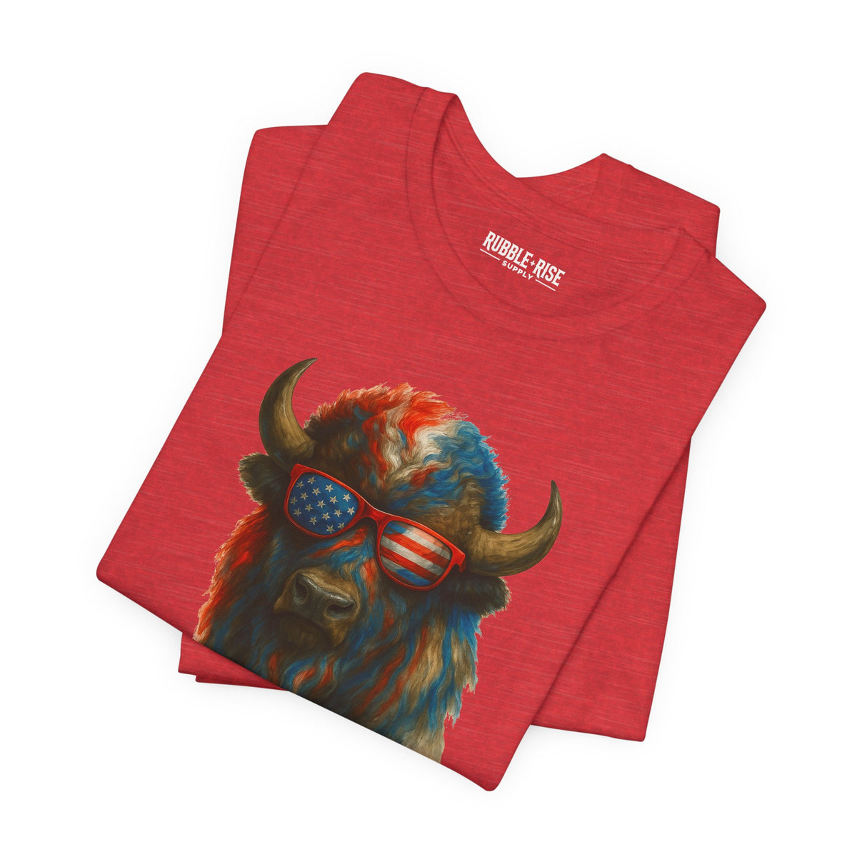 Patriotic Buffalo 4th of July t-shirt in heather red