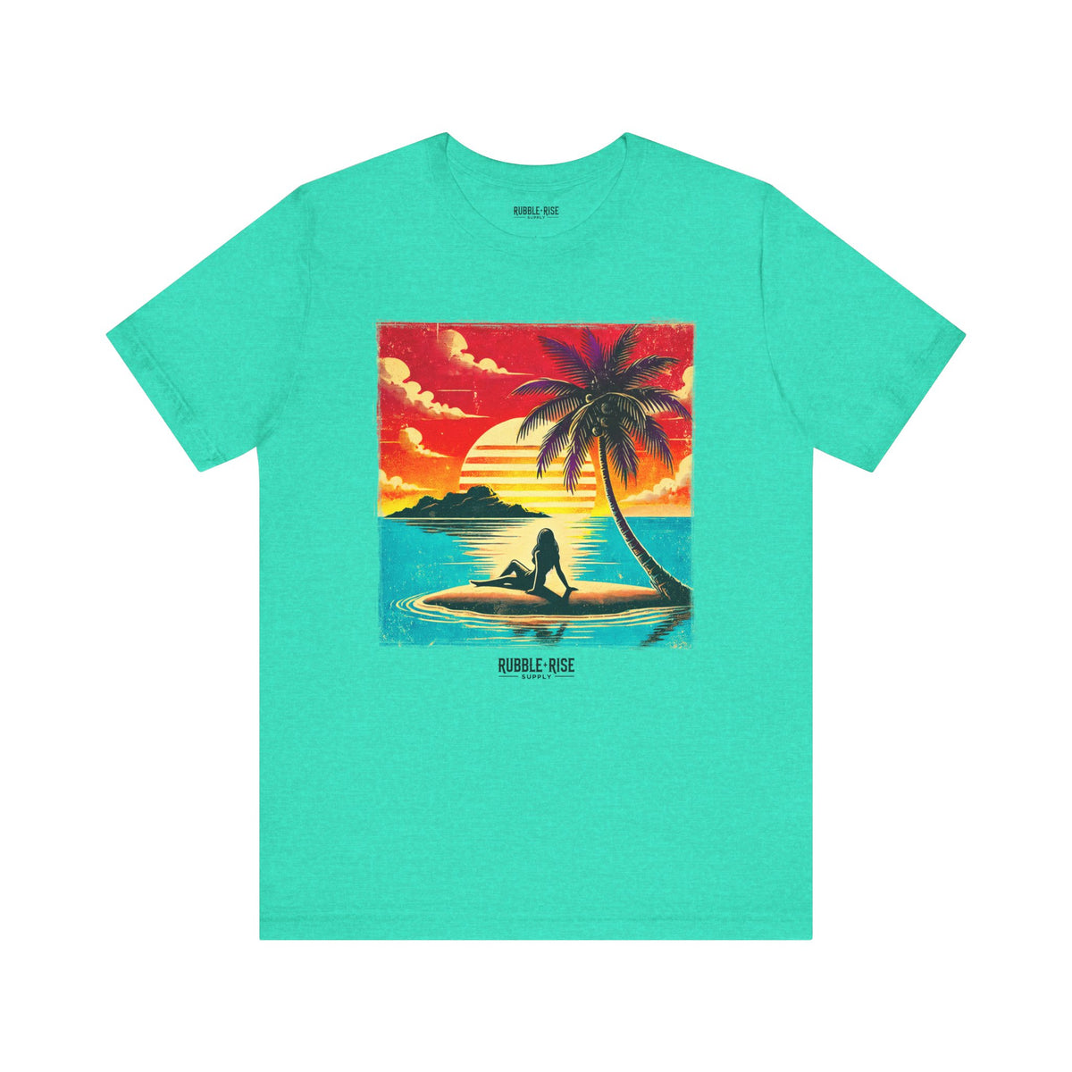 Tropical Sunset Beach t-shirt in heather sea green
