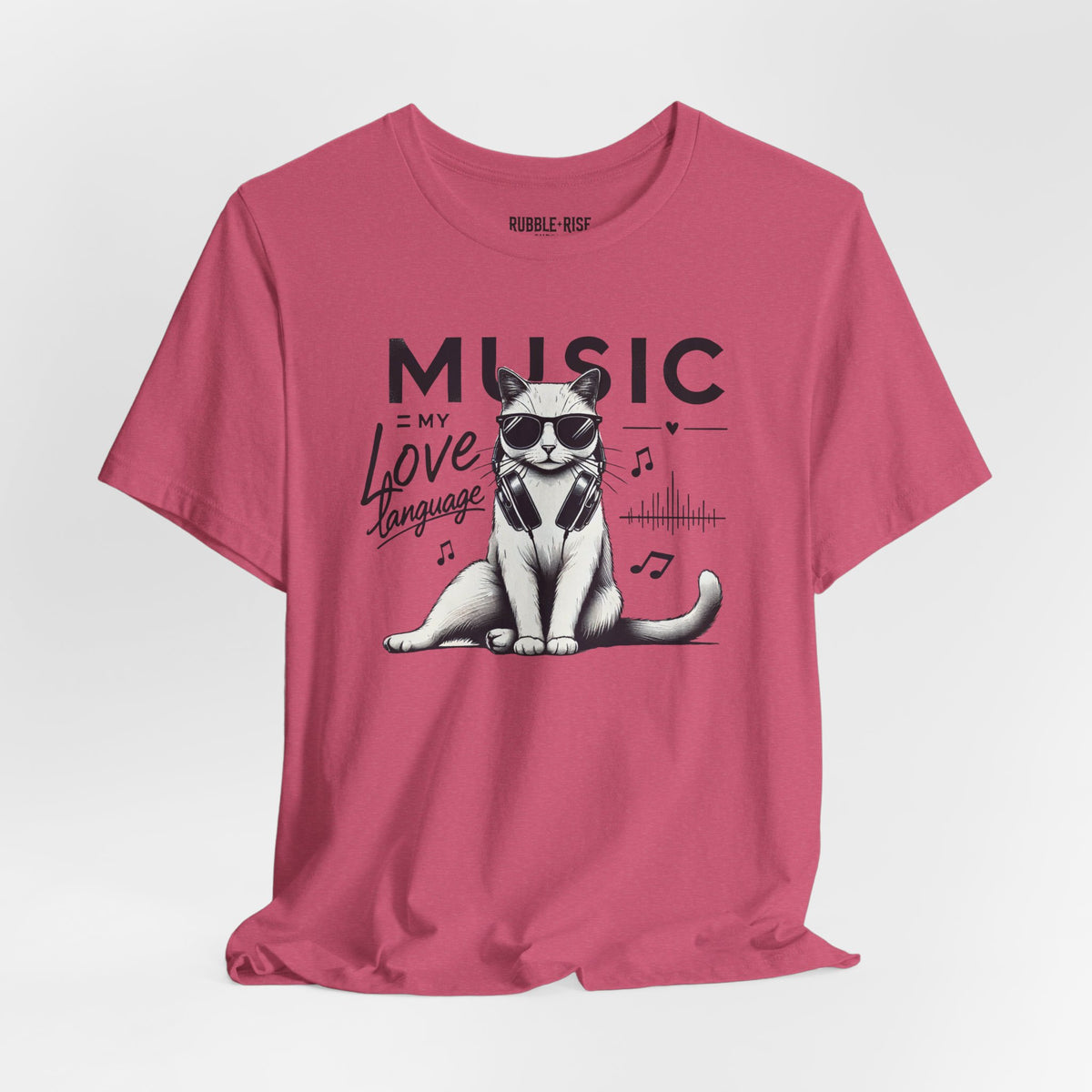 Music Is My Love Language Cat t-shirt in heather raspberry