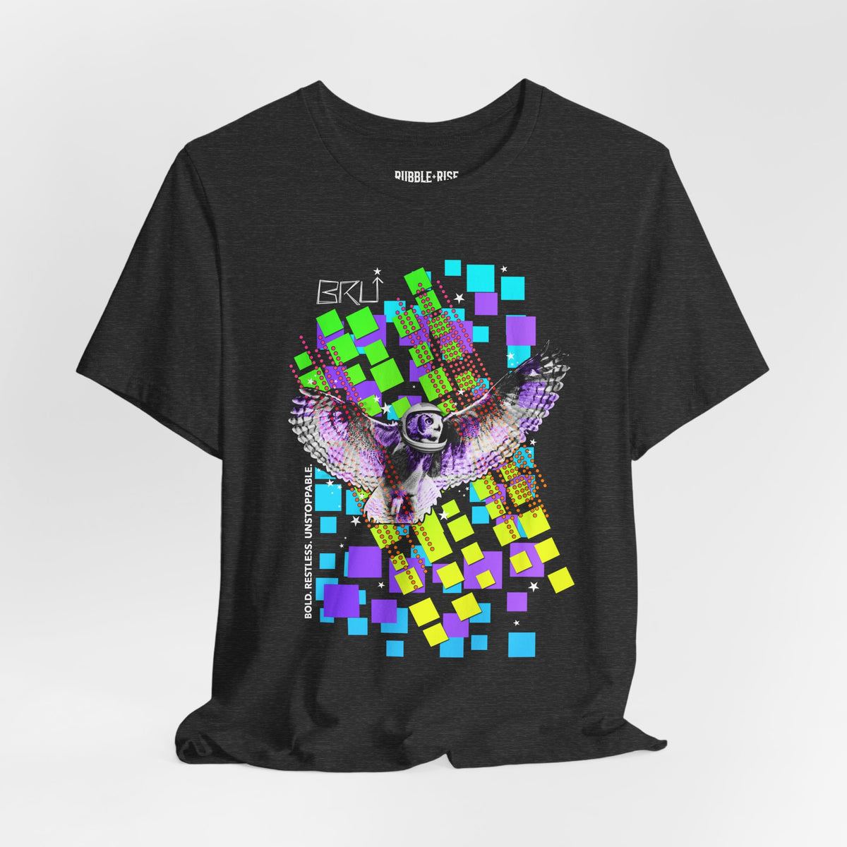 Take It to the Moon Owl Neon t-shirt in dark grey heather