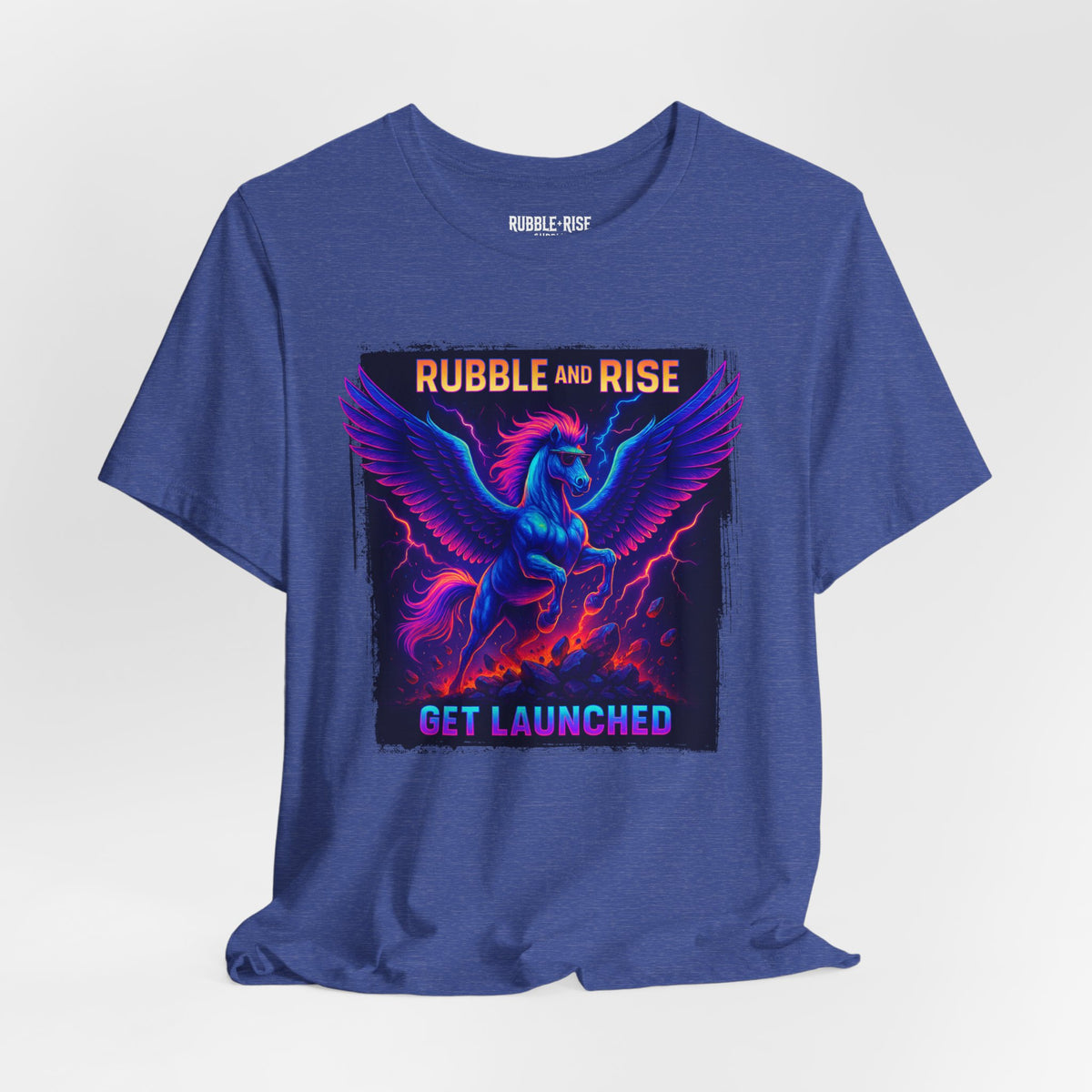 Rubble and Rise Pegasus t-shirt in heather true royal