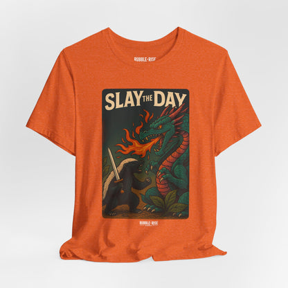 Slay the Day Dragon t-shirt in heather orange