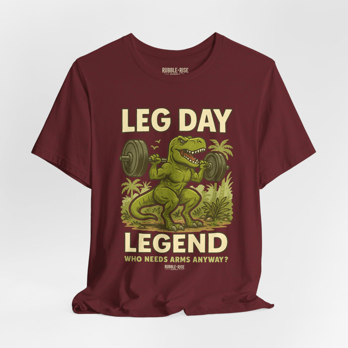 Leg Day Legend T-Rex t-shirt in heather cardinal