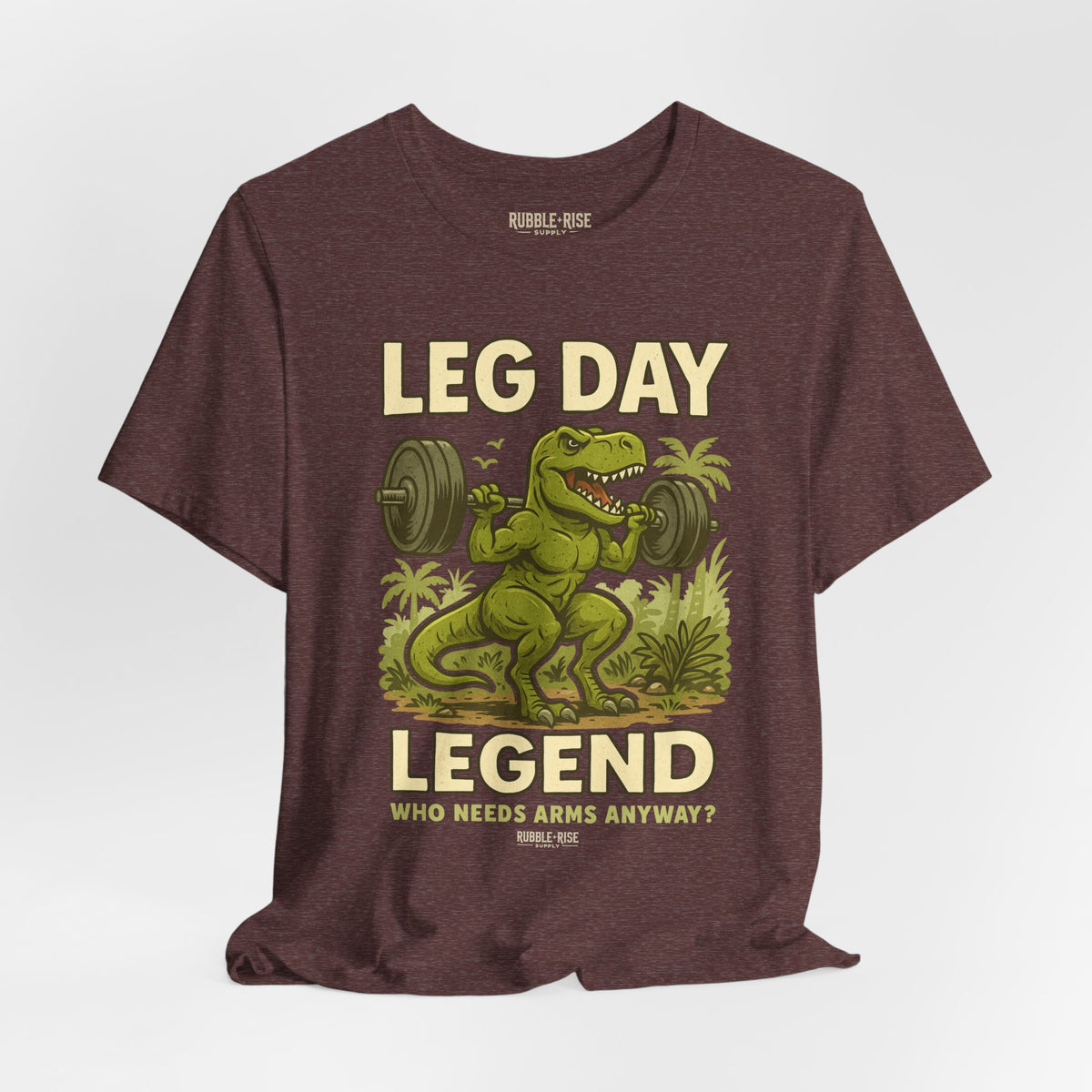 Leg Day Legend T-Rex t-shirt in heather maroon