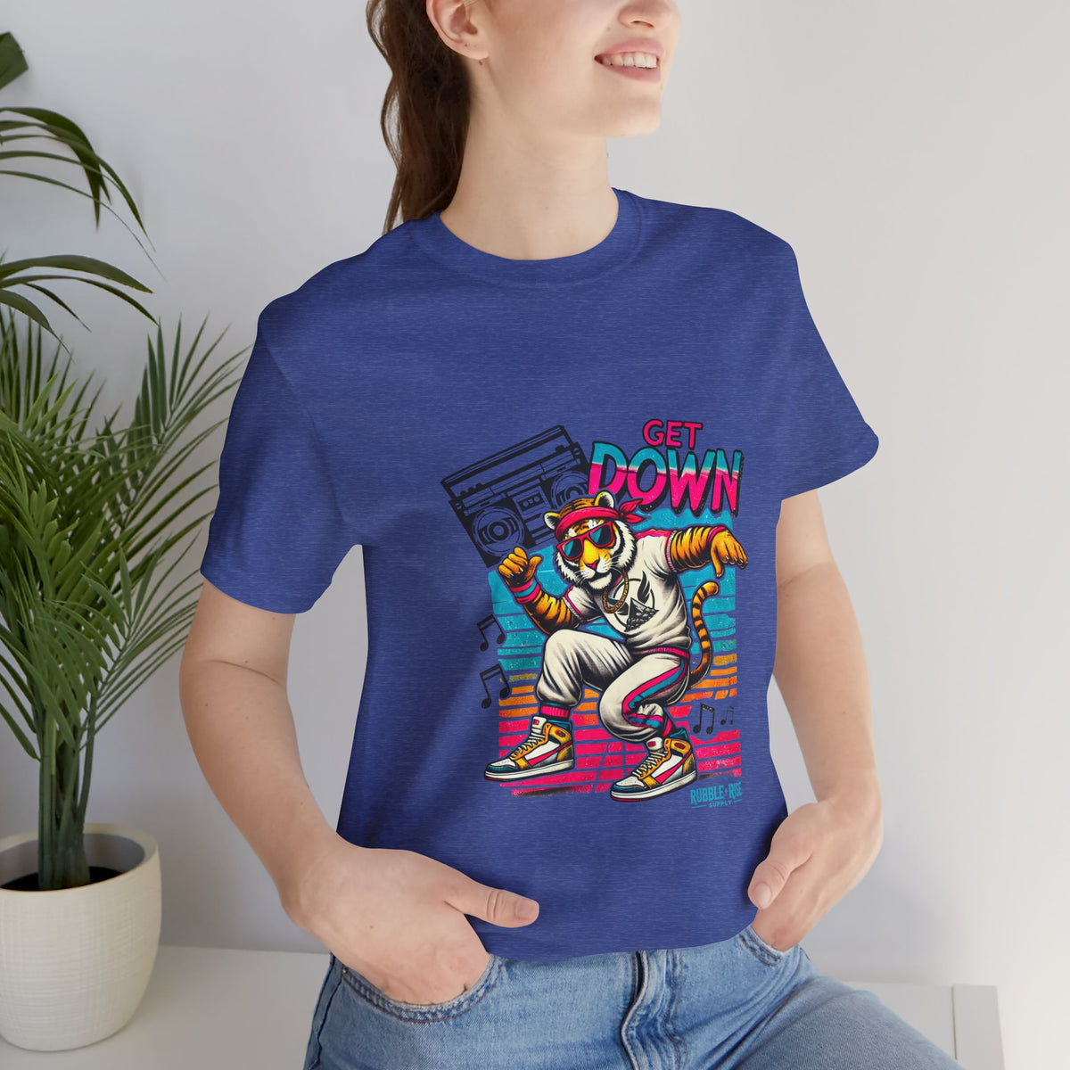 Get Down dancing tiger with boombox, retro neon graphic tee, photo 17