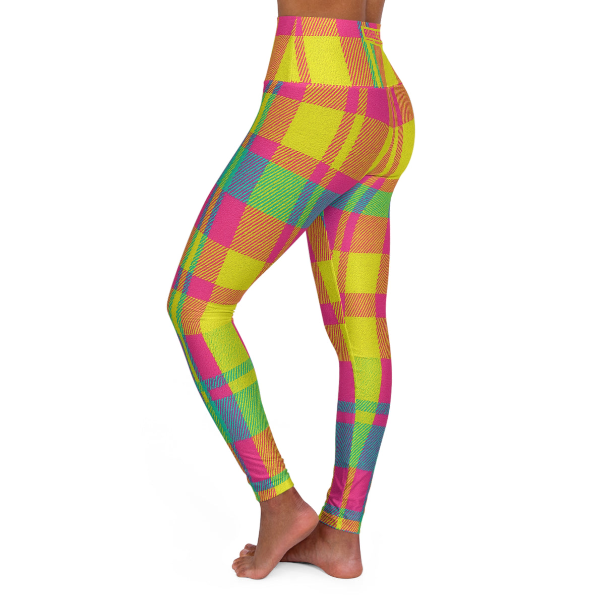 Neon Plaid 002 high-waist leggings