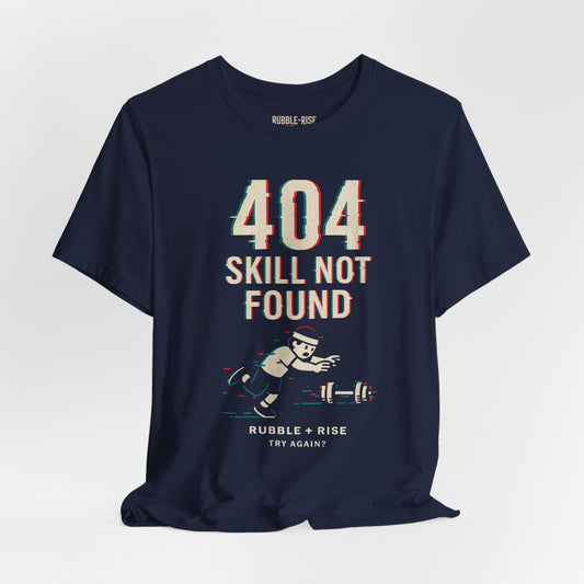 404 Skill Not Found gamer graphic tee, Navy