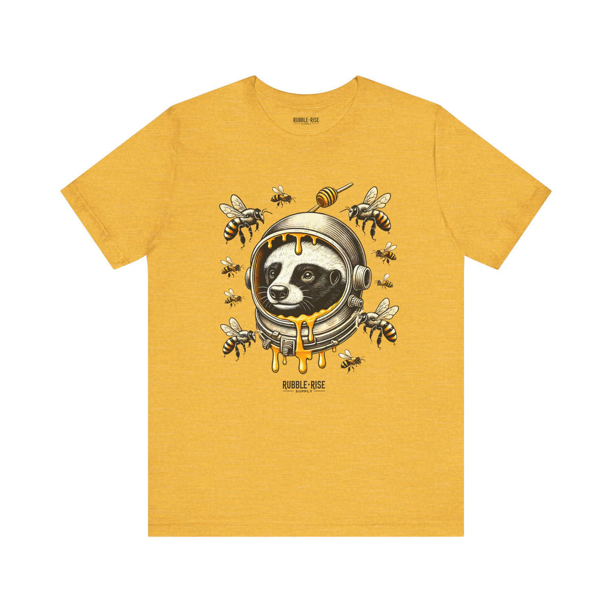 Astronaut Badger Honey Bee t-shirt in heather yellow gold