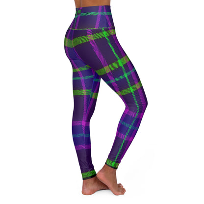 Neon Plaid 003 high-waist leggings