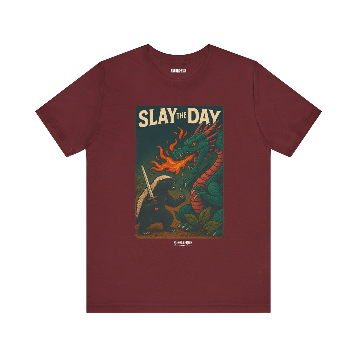 Slay the Day Dragon t-shirt in heather cardinal