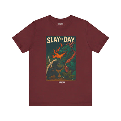 Slay the Day Dragon t-shirt in heather cardinal