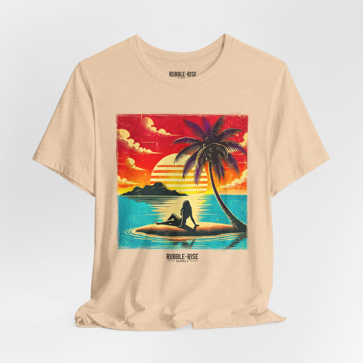 Tropical Sunset Beach t-shirt in heather sand dune