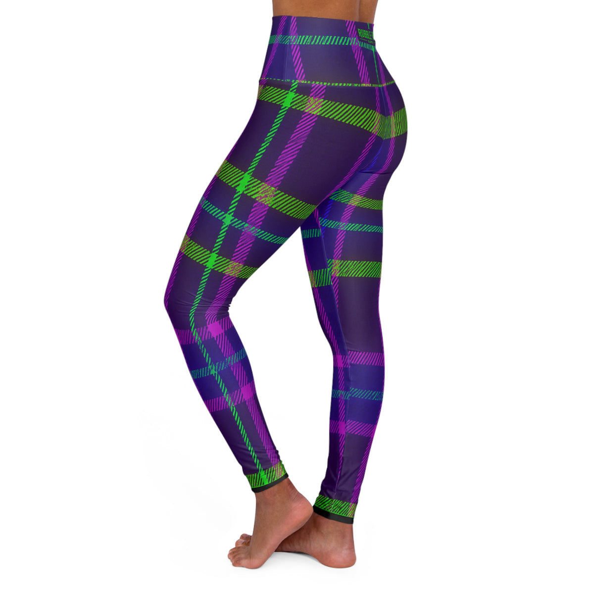 Neon Plaid 003 high-waist leggings