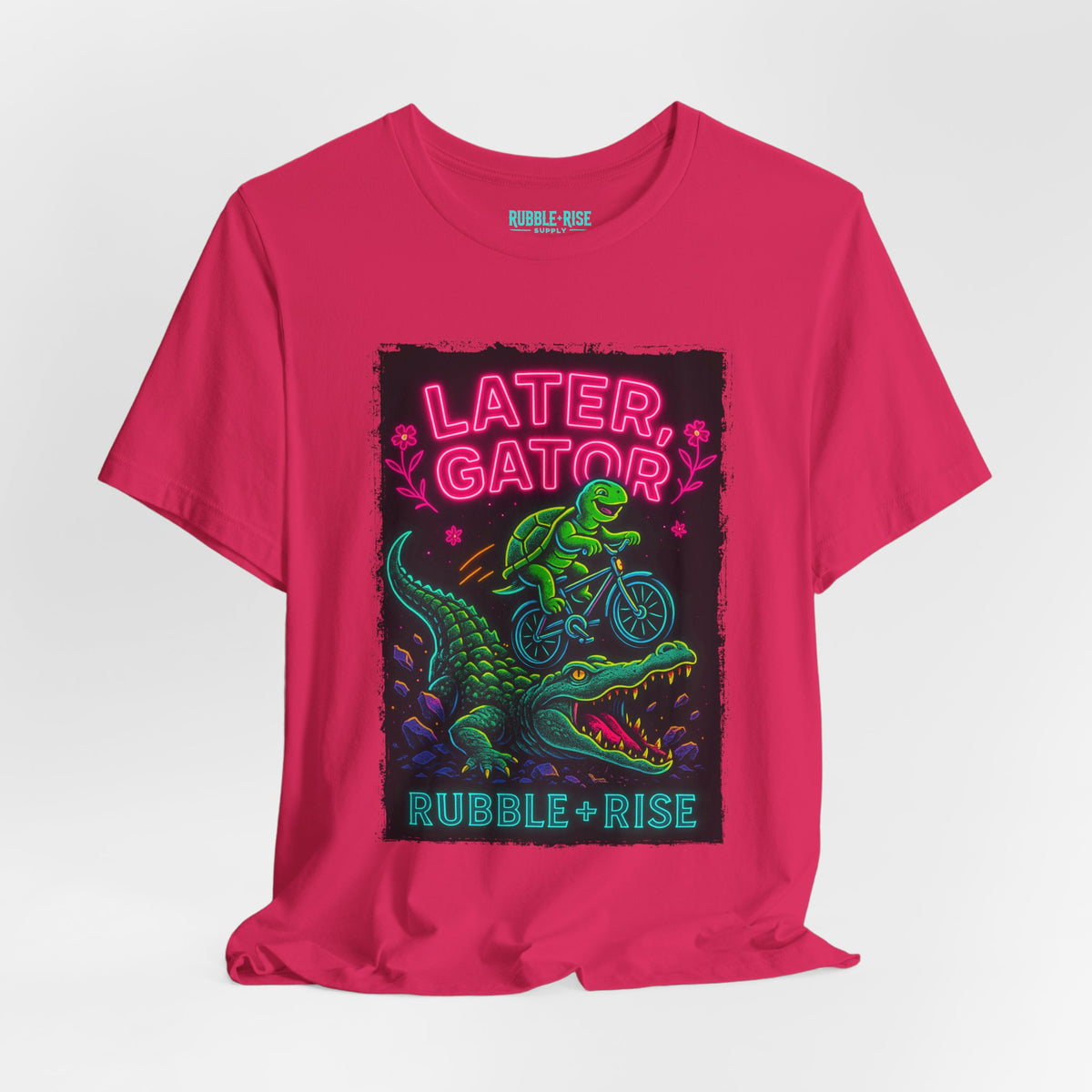Later Gator neon alligator biking graphic tee, Fuchsia