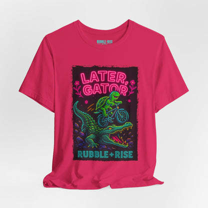 Later Gator neon alligator biking graphic tee, Fuchsia