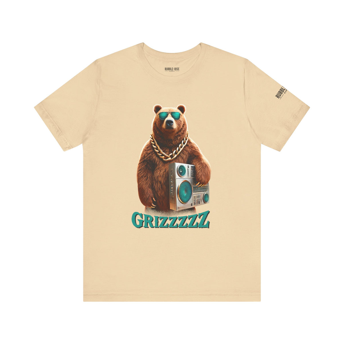 Grizzzzz Bear Retro Hip Hop t-shirt in soft cream