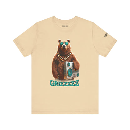 Grizzzzz Bear Retro Hip Hop t-shirt in soft cream