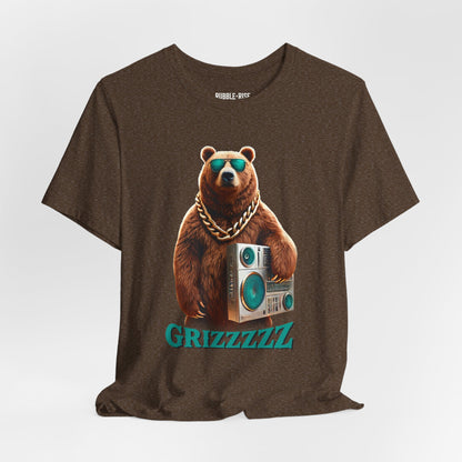 Grizzzzz Bear Retro Hip Hop t-shirt in heather brown
