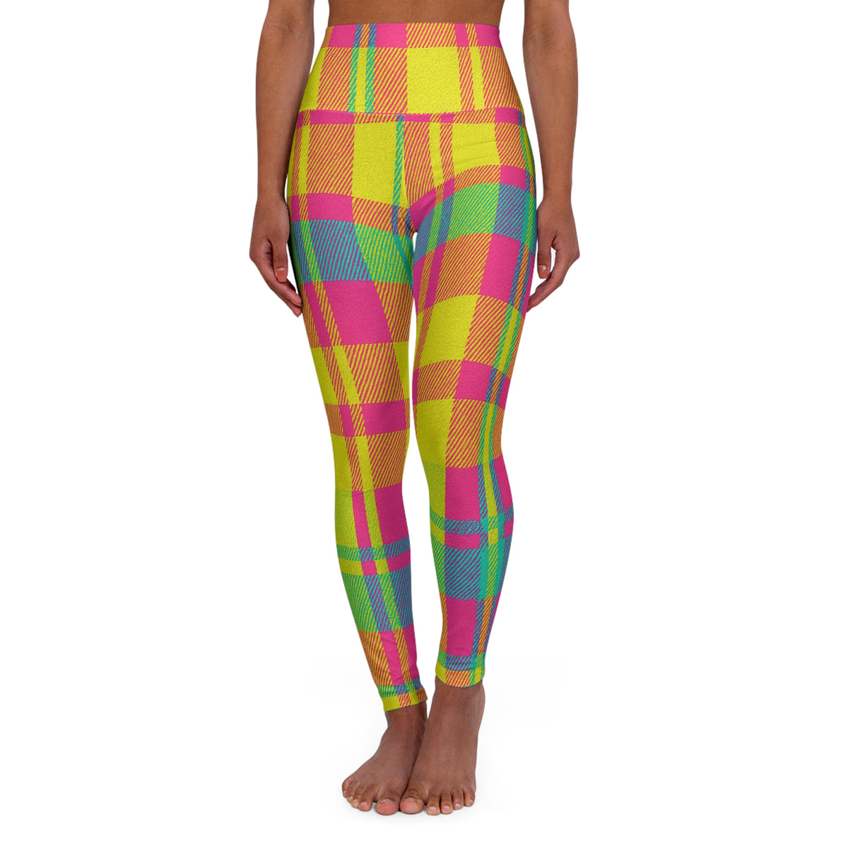 Neon Plaid 002 high-waist leggings