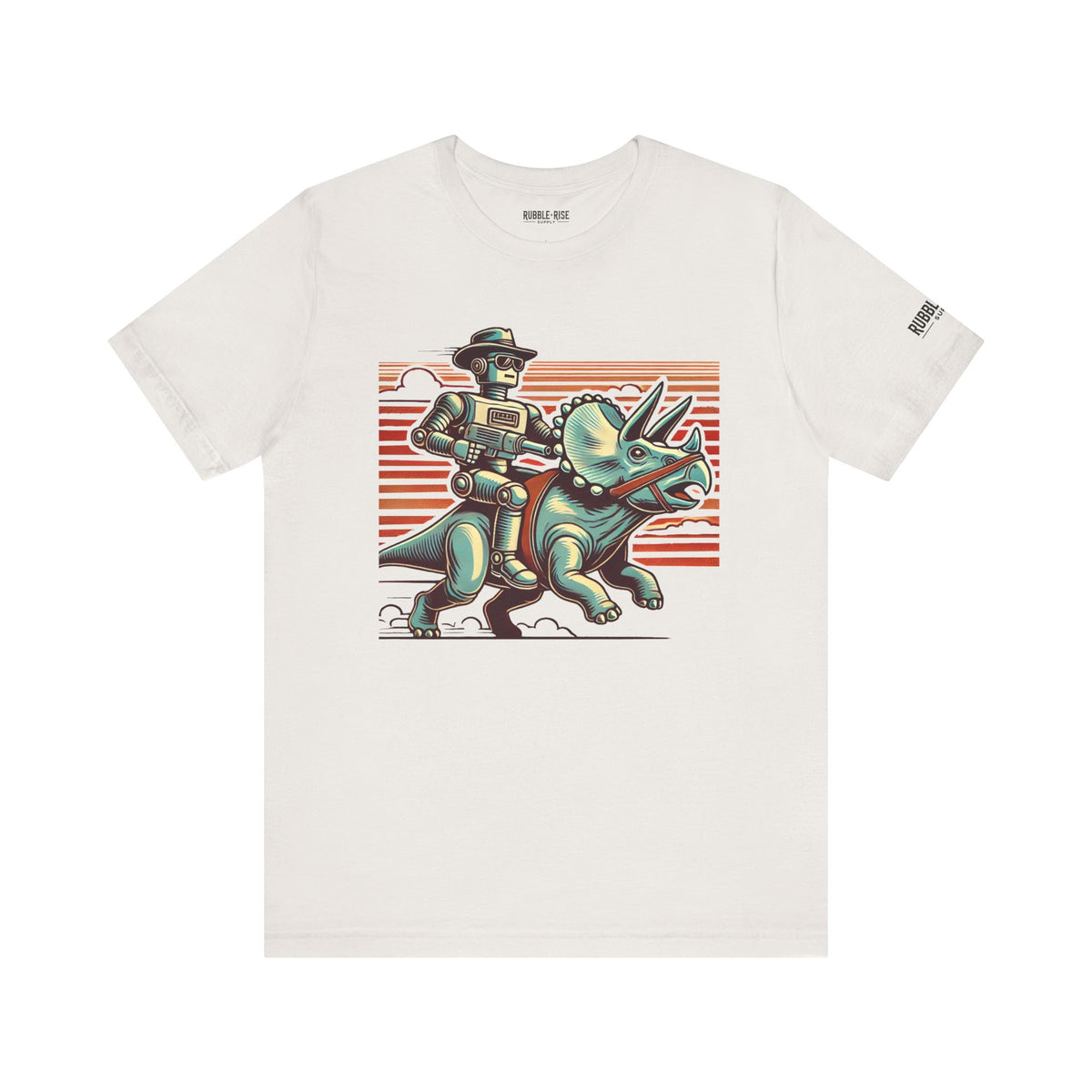 Retro Dinosaur Robot Pop Culture t-shirt in vintage white