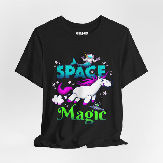 Space Magic Unicorn Fantasy t-shirt in solid black blend