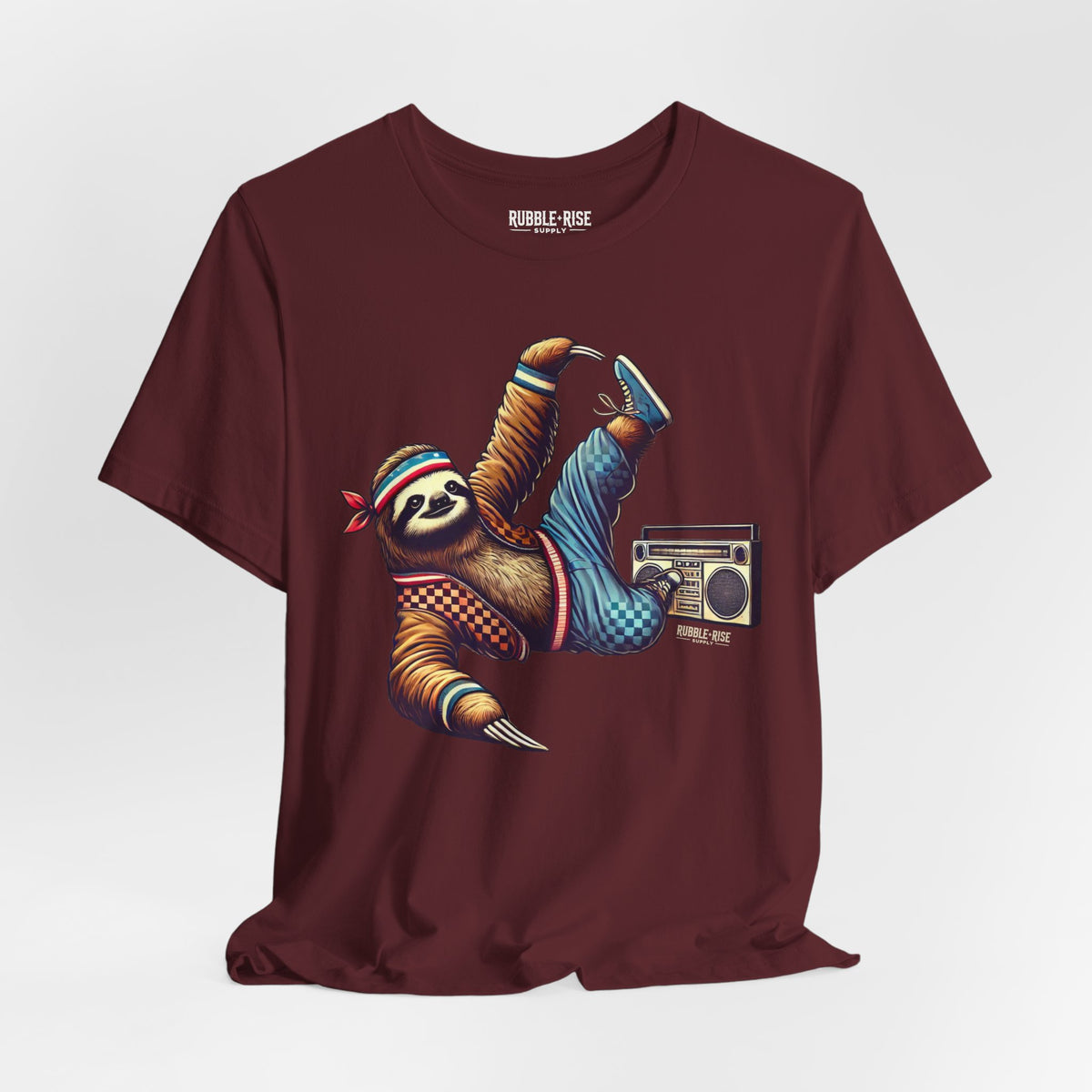 Breakdance Sloth Music t-shirt in maroon