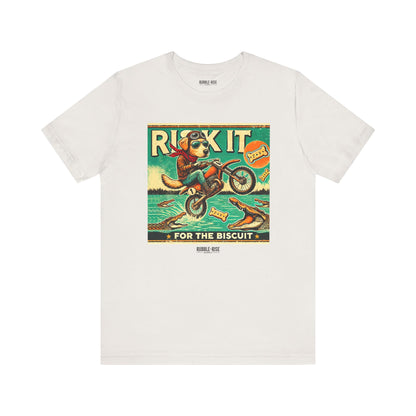 Risk It for the Biscuit Dog Adventure t-shirt in vintage white