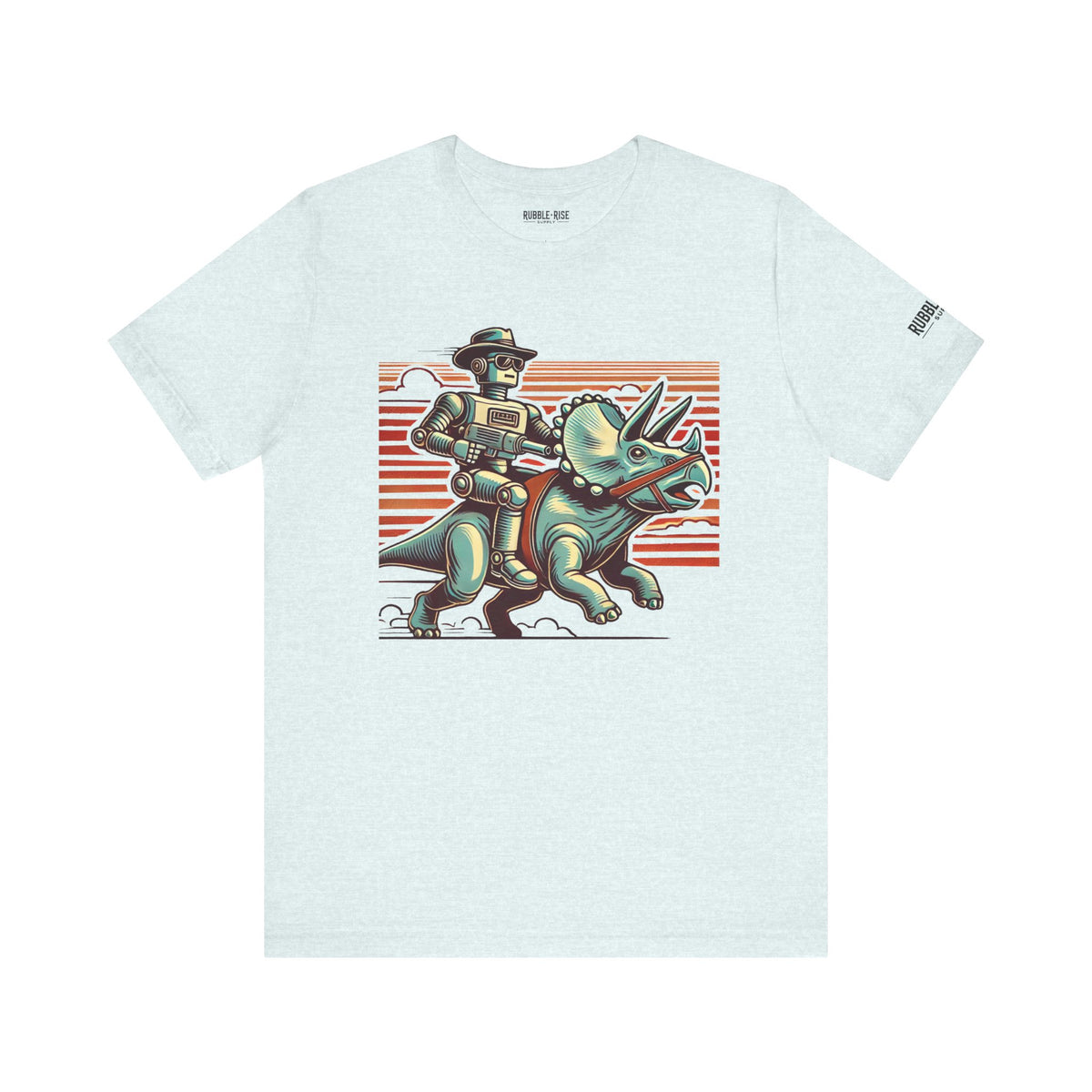 Retro Dinosaur Robot Pop Culture t-shirt in heather ice blue