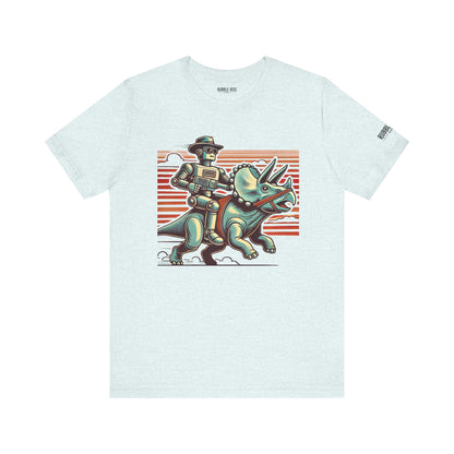 Retro Dinosaur Robot Pop Culture t-shirt in heather ice blue