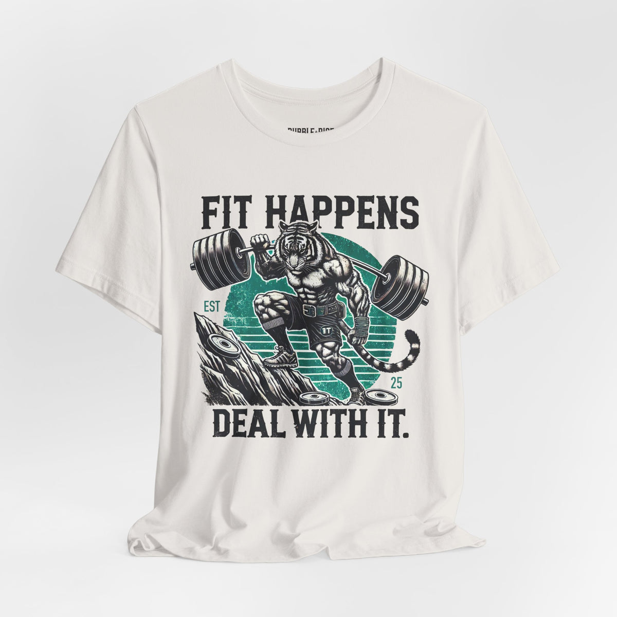 Fit Happens Humor t-shirt in vintage white