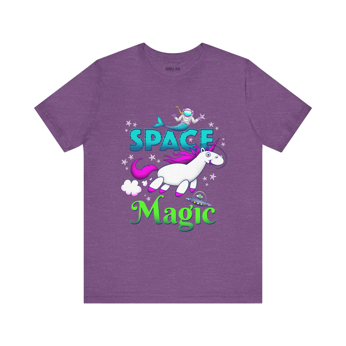 Space Magic Unicorn Fantasy t-shirt in heather team purple