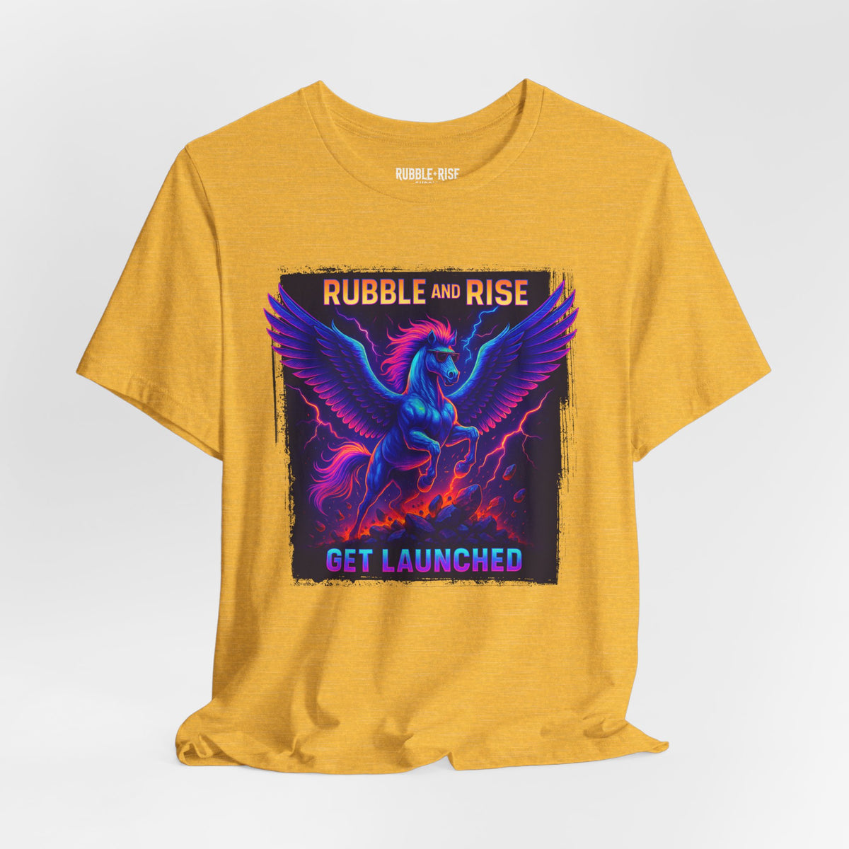 Rubble and Rise Pegasus t-shirt in heather yellow gold