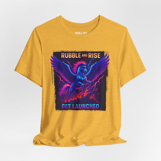 Rubble and Rise Pegasus t-shirt in heather yellow gold